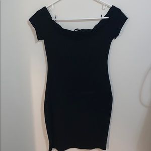 black off the shoulder dress, from express